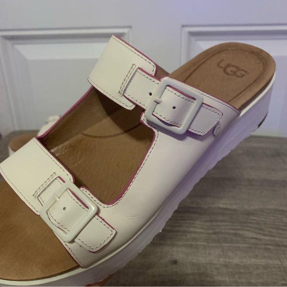 Ugg. Hanneli Platform Sandals. 9.5 White with pink stitching. Gently used. - Picture 12 of 14